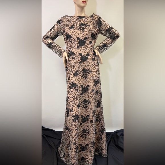 JS collections long sleeves panel lace illusion aline long Gown - Picture 1 of 14